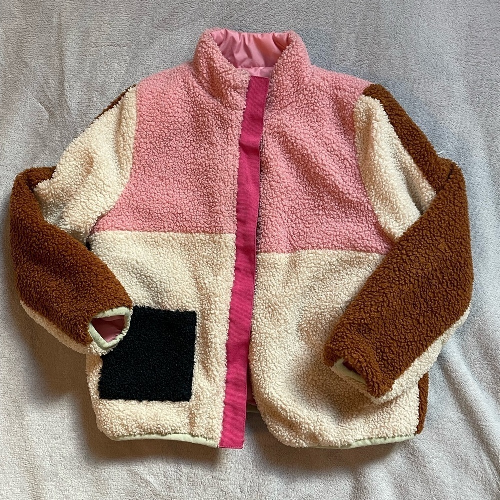 Andy & Evan Reversible Pink and Colorblock Sherpa Jacket